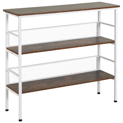 HOMCOM 3-Tier Console Table, Industrial Metal & Wood, White