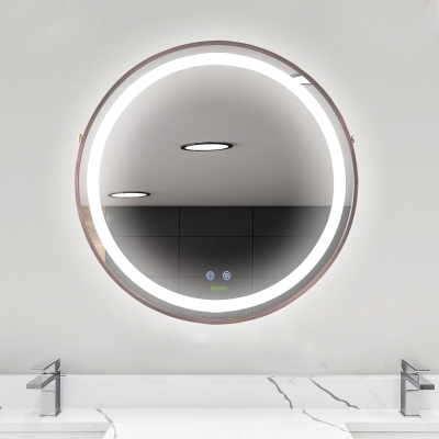 kleankin 24'' Round Led Bathroom Mirror, Dimmable Anti Fog Wall-Mounted Mirror with 3 Temperature Colors, Plug-in, Rose Gold