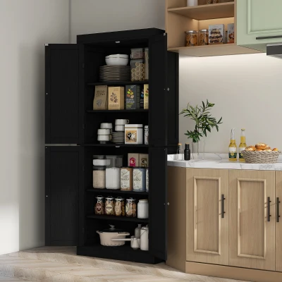 HOMCOM 72" Kitchen Pantry Cabinet with Doors & Shelves, Black