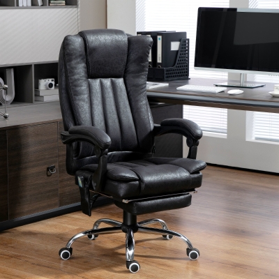 Vinsetto Office Chair 6-point Vibration Massage Chair Micro Fiber Recliner with Retractable Footrest Black