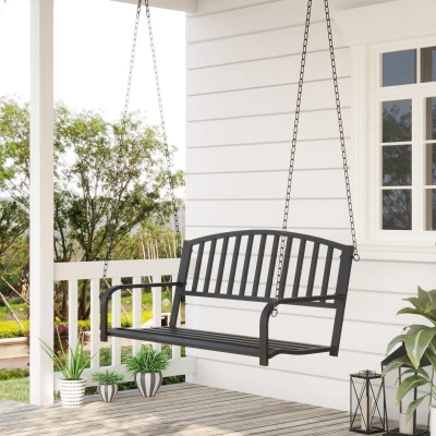 Outsunny 2-Person Outdoor Swing Bench, Steel, 528 lb Capacity, Black