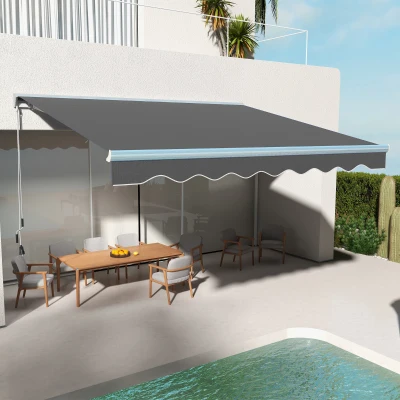 Outsunny 13' x 10' Electric Awning, Retractable with LED, Dark Gray