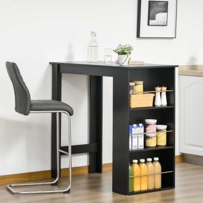 HOMCOM Modern Bar Table Counter Height Dining Table Computer Desk with 3 Storage Shelves for Kitchen, Dining Room, Living Room, Black