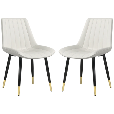 HOMCOM Dining Chairs Set of 2, Modern Kitchen Chair with PU Leather Upholstery and Steel Legs for Living Room, Bedroom, Cream