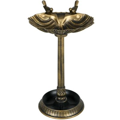 Outsunny 32" Bird Bath with Decorative Birds, Vintage Birdbath with Flower Planter Base for Garden, Bronze