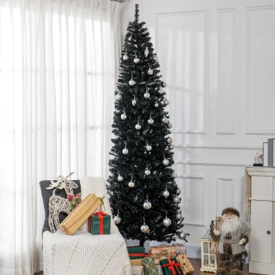 HOMCOM 8 FT Black Pencil Christmas Tree with Stand, 1168 Tips