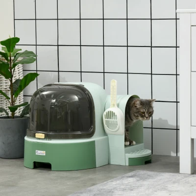 PawHut Open Cat Litter Box with Scoop, Easy Clean, Green
