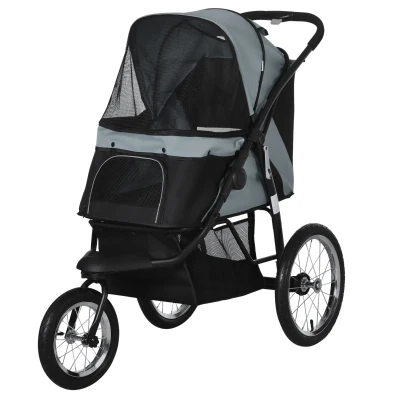 PawHut 3 Big Wheels Pet Stroller for Small, Medium Dogs, Cat Stroller Travel Folding Carrier with Adjustable Canopy, Black