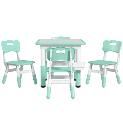Qaba Adjustable 5pc Toddler Table & Chair Set with Storage, Green
