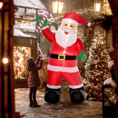 HOMCOM Inflatable Christmas Outdoor Lighted Yard Decoration, Santa Claus with Candy Cane, 8' Tall