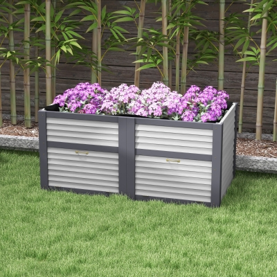 Outsunny Wooden Elevated Planter Box with Storage, 59" x 30" x 29.5" Raised Garden Bed for Vegetables, Flowers, Herbs, Grey