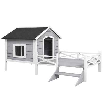 PawHut Dog House with Porch, Small/Medium, Gray
