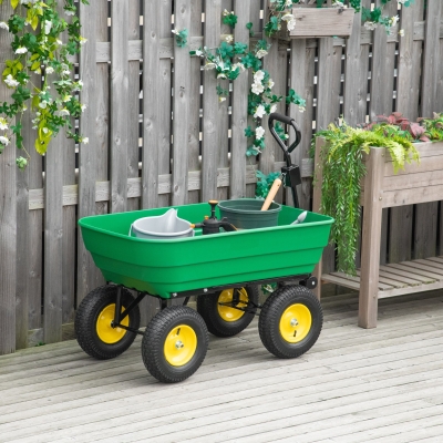 Outsunny Garden Dump Cart Heavy Duty 440lbs Wagon with Steel Frame and 12" Pneumatic Tires, Green