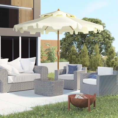 Outsunny 9' Patio Umbrella, Cream White with Tilt & Crank