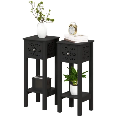 HOMCOM Nightstand Set of 2 with Drawer and Open Storage Shelf Black