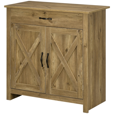 HOMCOM Farmhouse Sideboard Cabinet with Barn Doors, Drawer, Natural Wood