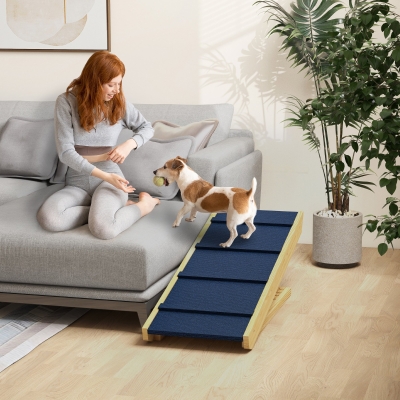 PawHut Adjustable Dog Ramp for Bed, Sofa, with Non-Slip Surface, Folding Dog Stair for Small, Medium, Large Dogs