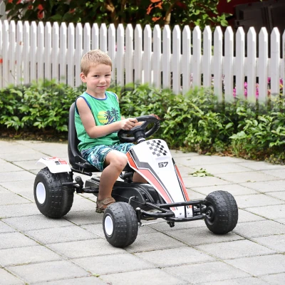 Aosom Kids Pedal Go Kart, Adjustable Seat, White