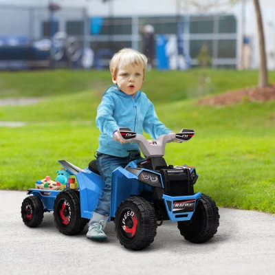 Aosom 6V Electric Toy Car with Trailer, Blue for 18-36 Months