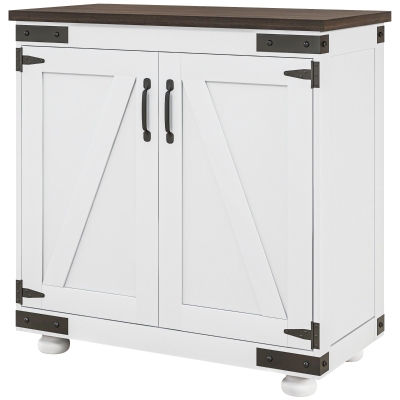 HOMCOM Kitchen Buffet Cabinet with Barn Door, Adjustable Shelf, White/Brown