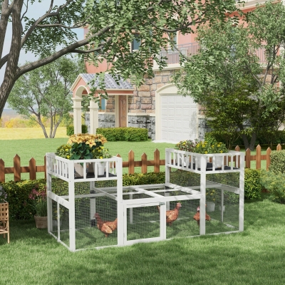 PawHut 7.3' x 3.6' Wooden Chicken Coop Combinable Design with Storage Shelf for 2-4 Chickens, Ducks, Goose, Rabbits, White