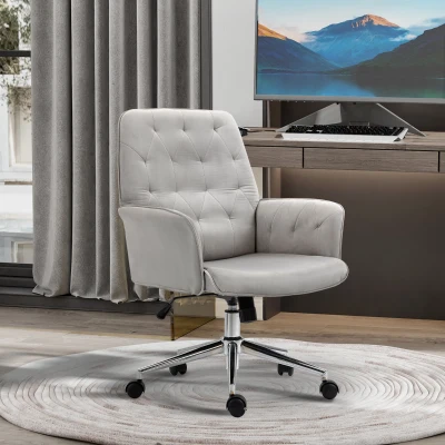 Vinsetto Velvet Tufted Office Chair with Swivel Wheels, Light Gray