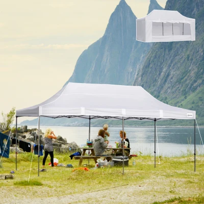 Outsunny 10' x 20' Pop Up Canopy Tent, White, Adjustable Height
