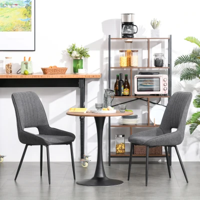 HOMCOM 27.5" Round Dining Table, Metal Base, Natural/Black