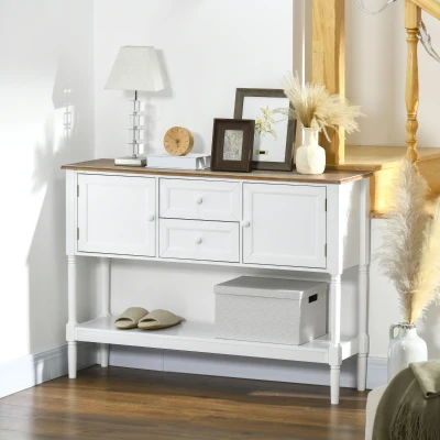 HOMCOM Vintage Console Table with Drawers and Shelf, White