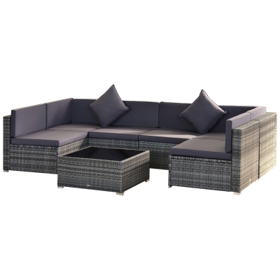 Outsunny 7-Piece Outdoor Wicker Sofa Set, Gray