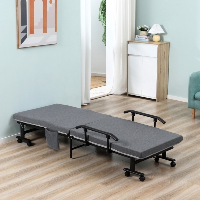 HOMCOM Rollaway Bed, Portable Folding Guest Bed, Dark Gray