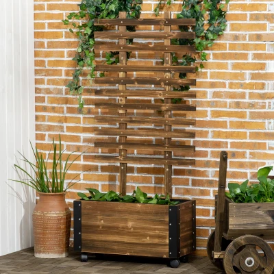 Outsunny Wooden Raised Garden Bed with Trellis, Brown