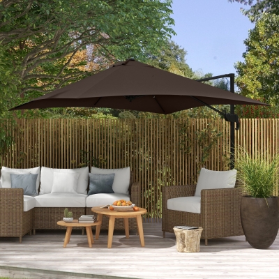 Outsunny 10x10ft Cantilever Umbrella Rotatable Square Market Parasol, 4 Adjustable Angle for Outdoor Backyard Patio Coffee