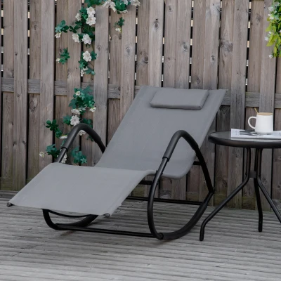 Outsunny Rocking Chair, Zero Gravity Outdoor Lounger, Gray