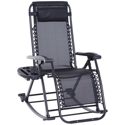 Outsunny Outdoor Rocking Chair, Foldable Zero Gravity Lounge, Black