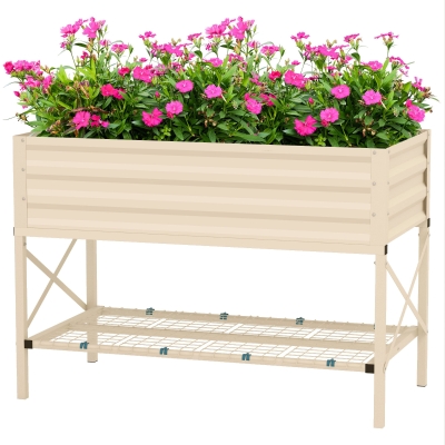 Outsunny Galvanized Raised Garden Bed, Metal Planter Box, Cream