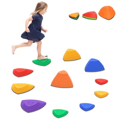 Outsunny 11 PCs Stepping Stones Kids with Non-slip Rubber, Stackable Balance River Stones for Obstacle Course Sensory Play, Outdoor Indoor for 3-8 Years Old