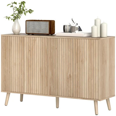 HOMCOM Buffet Cabinet with Storage Modern Fluted Sideboard with Adjustable Shelves Wood Legs for Dining Room Living Room Oak