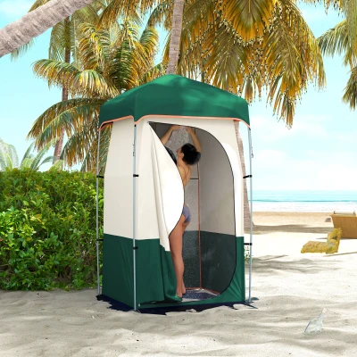 Outsunny Portable Camping Shower Tent with Solar Shower Bag, Green