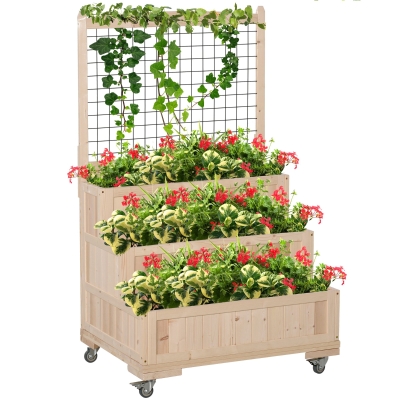 Outsunny 3-Tier Raised Garden Bed with Trellis, 53" Natural