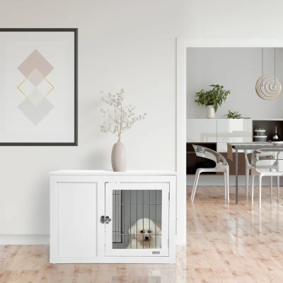PawHut Dog Crate Furniture, Indoor Kennel End Table, White