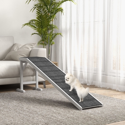 PawHut Pet Ramp, Dog Bed Steps with Non-slip Carpet, Top Platform, 74" x 16" x 25", White