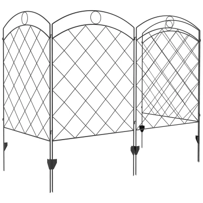 Outsunny 4 Pack Garden Fencing for Yard, Decorative Fence Panels as Animal Barrier and Flower Edging, Circle, Black