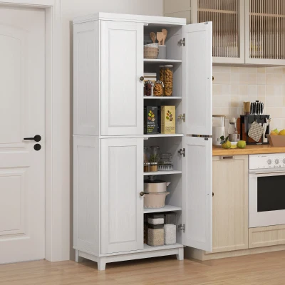 HOMCOM 72.5" Kitchen Pantry Cabinet with Adjustable Shelves, White