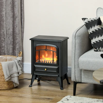 HOMCOM Electric Fireplace Stove Heater with LED Flames, 750W/1500W, Black