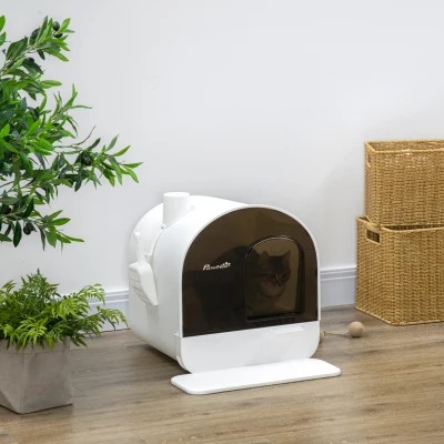 PawHut Cat Litter Box with Lid, Scoop & Filter, White