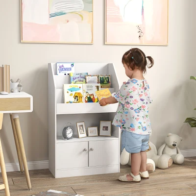 Qaba Kids Storage Cabinet, White Bookshelf for Playroom