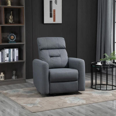 HOMCOM Manual Recliner Swivel Rocker Chair, Gray Linen Sofa
