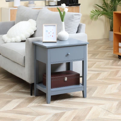 HOMCOM Modern End Table, 2-Tier with Drawer, Gray