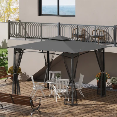 Outsunny 10' x 12' Dark Gray Outdoor Gazebo with Netting